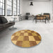 Round Machine Washable Abstract Sedona Brown Rug in a Office, wshabs329