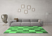 Machine Washable Checkered Emerald Green Modern Area Rugs in a Living Room,, wshabs329emgrn