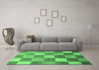 Machine Washable Checkered Emerald Green Modern Rug, wshabs329emgrn