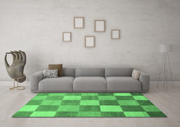 Machine Washable Checkered Emerald Green Modern Area Rugs in a Living Room,, wshabs329emgrn