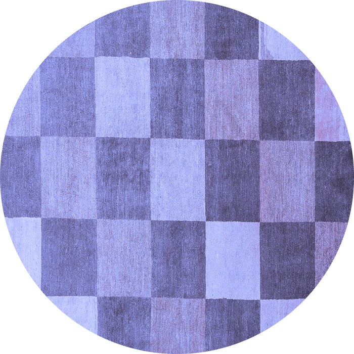 Round Machine Washable Checkered Blue Modern Rug, wshabs329blu