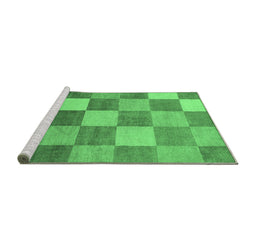 Sideview of Machine Washable Checkered Emerald Green Modern Area Rugs, wshabs329emgrn