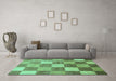 Machine Washable Checkered Turquoise Modern Area Rugs in a Living Room,, wshabs329turq