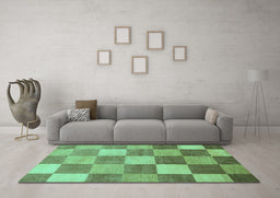 Machine Washable Checkered Turquoise Modern Area Rugs in a Living Room,, wshabs329turq