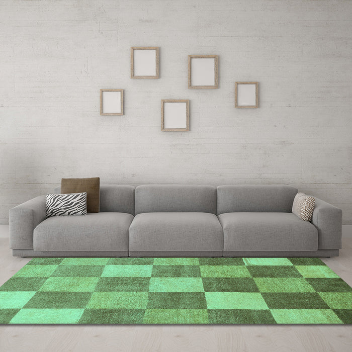 Machine Washable Checkered Turquoise Modern Area Rugs in a Living Room,, wshabs329turq