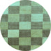 Round Checkered Light Blue Modern Rug, abs329lblu