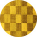 Round Checkered Yellow Modern Rug, abs329yw