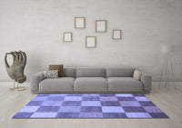 Machine Washable Checkered Blue Modern Rug, wshabs329blu