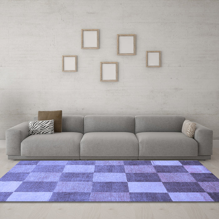 Machine Washable Checkered Blue Modern Rug in a Living Room, wshabs329blu
