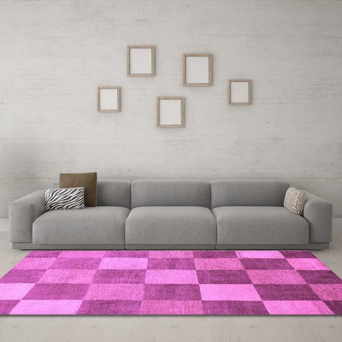 Machine Washable Checkered Purple Modern Area Rugs in a Living Room, wshabs329pur