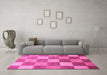 Machine Washable Checkered Pink Modern Rug in a Living Room, wshabs329pnk