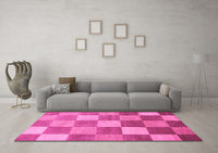 Machine Washable Checkered Pink Modern Rug, wshabs329pnk