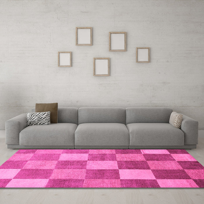 Machine Washable Checkered Pink Modern Rug in a Living Room, wshabs329pnk