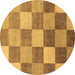 Round Machine Washable Checkered Brown Modern Rug, wshabs329brn