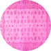 Round Machine Washable Oriental Pink Traditional Rug, wshabs32pnk