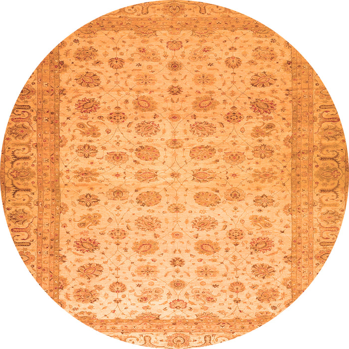 Round Machine Washable Oriental Orange Traditional Area Rugs, wshabs32org