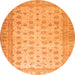 Round Machine Washable Oriental Orange Traditional Area Rugs, wshabs32org