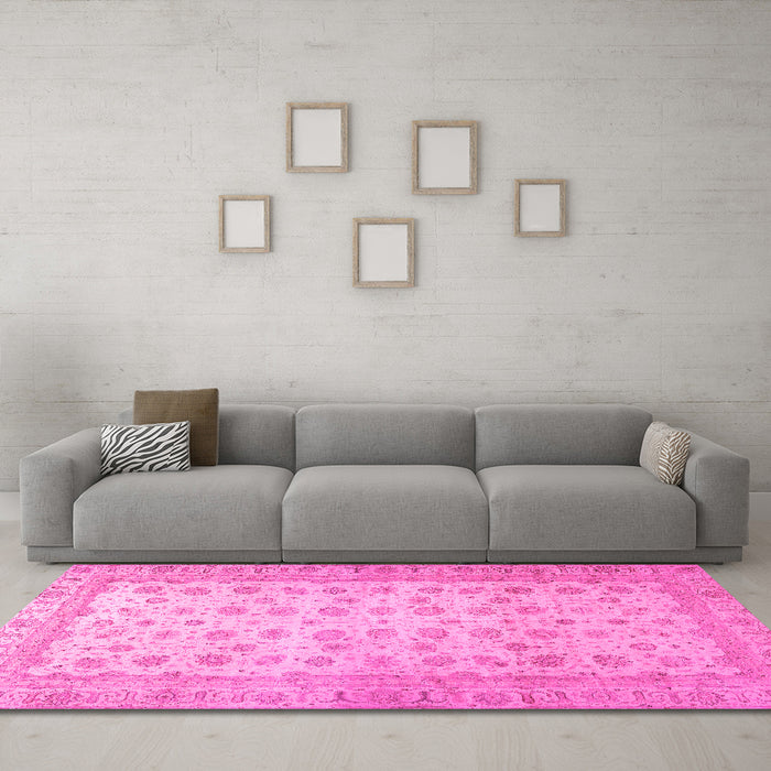Machine Washable Oriental Pink Traditional Rug in a Living Room, wshabs32pnk