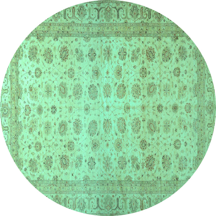 Round Machine Washable Oriental Turquoise Traditional Area Rugs, wshabs32turq