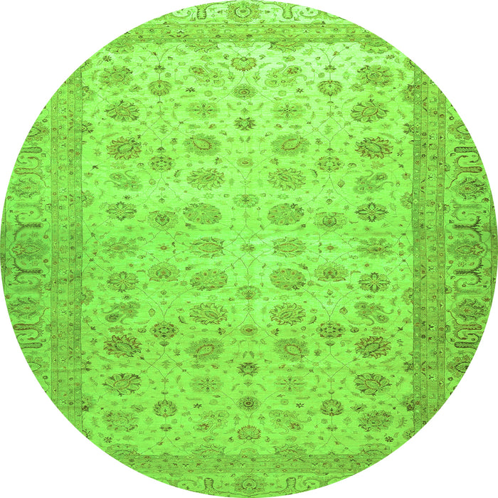 Round Machine Washable Oriental Green Traditional Area Rugs, wshabs32grn