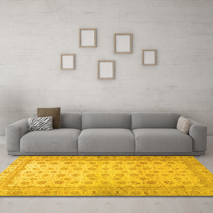 Machine Washable Oriental Yellow Traditional Rug in a Living Room, wshabs32yw
