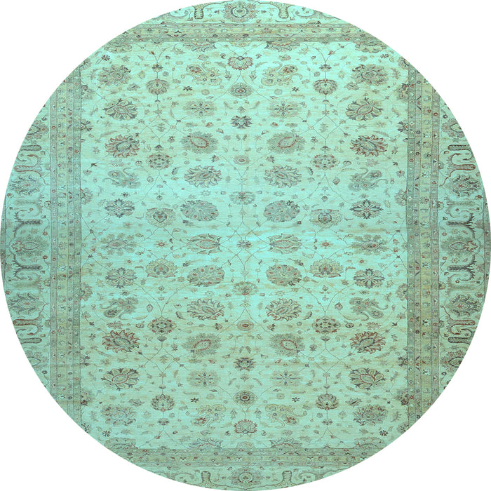 Round Machine Washable Oriental Light Blue Traditional Rug, wshabs32lblu
