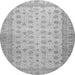 Round Machine Washable Oriental Gray Traditional Rug, wshabs32gry