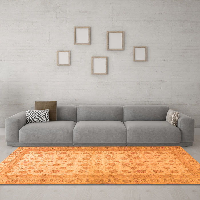 Machine Washable Oriental Orange Traditional Area Rugs in a Living Room, wshabs32org