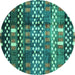 Round Machine Washable Abstract Turquoise Modern Area Rugs, wshabs3300turq