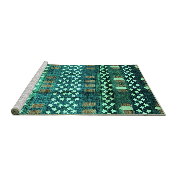 Sideview of Machine Washable Abstract Turquoise Modern Area Rugs, wshabs3300turq