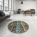 Round Machine Washable Abstract Taupe Brown Rug in a Office, wshabs3300