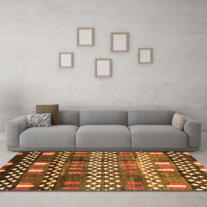 Machine Washable Abstract Orange Modern Area Rugs in a Living Room, wshabs3300org