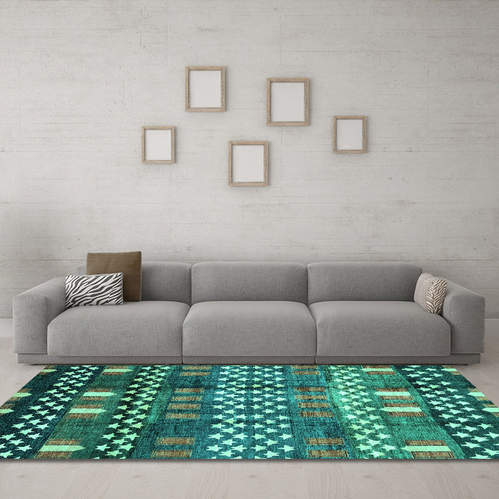 Machine Washable Abstract Turquoise Modern Area Rugs in a Living Room,, wshabs3300turq