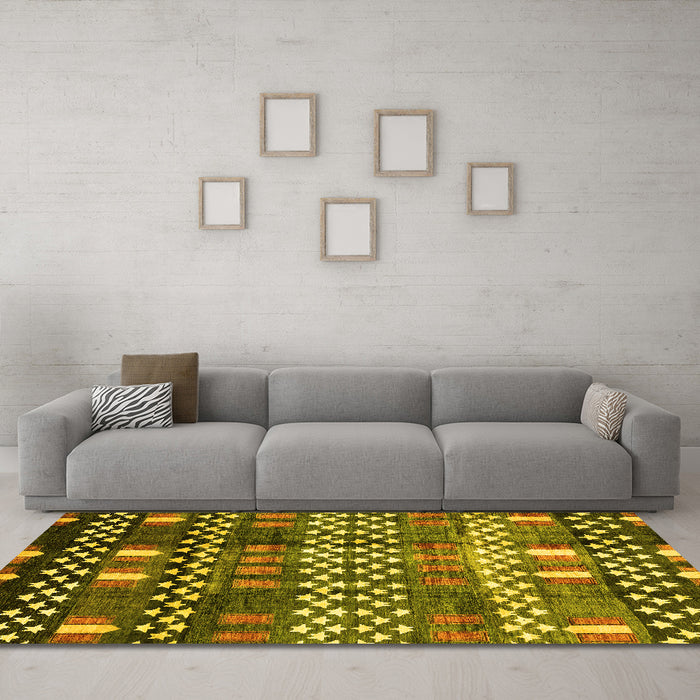 Machine Washable Abstract Yellow Modern Rug in a Living Room, wshabs3300yw