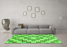 Machine Washable Checkered Green Modern Area Rugs in a Living Room,, wshabs3301grn