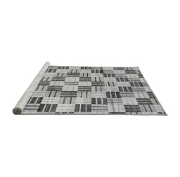 Sideview of Machine Washable Checkered Gray Modern Rug, wshabs3301gry