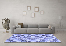 Machine Washable Checkered Blue Modern Rug in a Living Room, wshabs3301blu