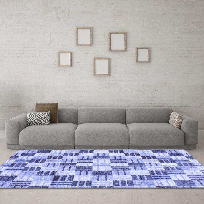 Machine Washable Checkered Blue Modern Rug in a Living Room, wshabs3301blu