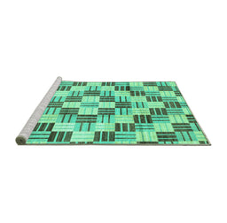 Sideview of Machine Washable Checkered Turquoise Modern Area Rugs, wshabs3301turq