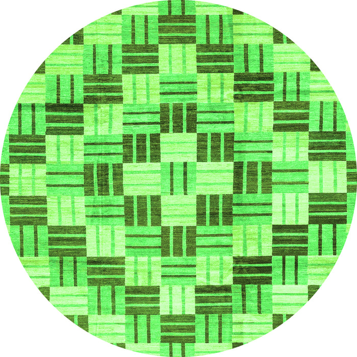 Round Machine Washable Checkered Green Modern Area Rugs, wshabs3301grn