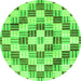 Round Machine Washable Checkered Green Modern Area Rugs, wshabs3301grn