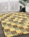 Abstract Chrome Gold Yellow Checkered Rug in Family Room, abs3301