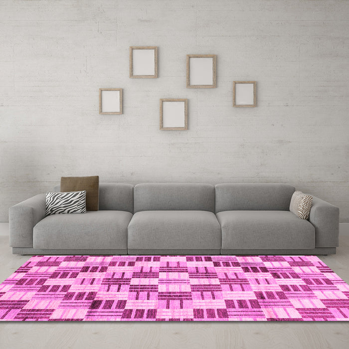 Machine Washable Checkered Pink Modern Rug in a Living Room, wshabs3301pnk