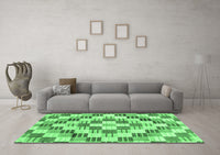 Machine Washable Checkered Emerald Green Modern Rug, wshabs3301emgrn