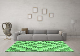 Machine Washable Checkered Emerald Green Modern Area Rugs in a Living Room,, wshabs3301emgrn
