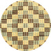 Round Abstract Chrome Gold Yellow Checkered Rug, abs3301