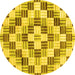 Round Checkered Yellow Modern Rug, abs3301yw