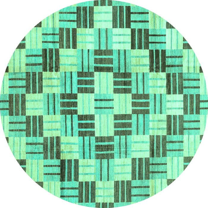 Round Machine Washable Checkered Turquoise Modern Area Rugs, wshabs3301turq