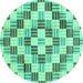 Round Machine Washable Checkered Turquoise Modern Area Rugs, wshabs3301turq