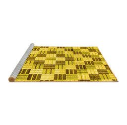 Sideview of Machine Washable Checkered Yellow Modern Rug, wshabs3301yw